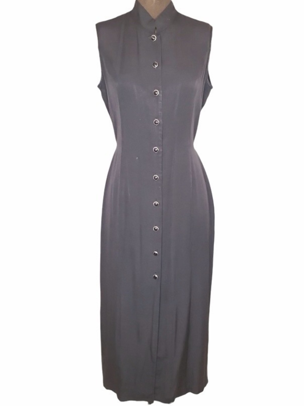 Vintage Strapless Long Button-Front Dress in Charcoal Gray